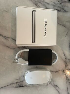 Apple White Magic Mouse with USB SuperDrive and White Cable 3 items bundle